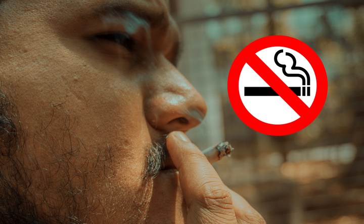 A man smoking and a quit smoking Stamp image 